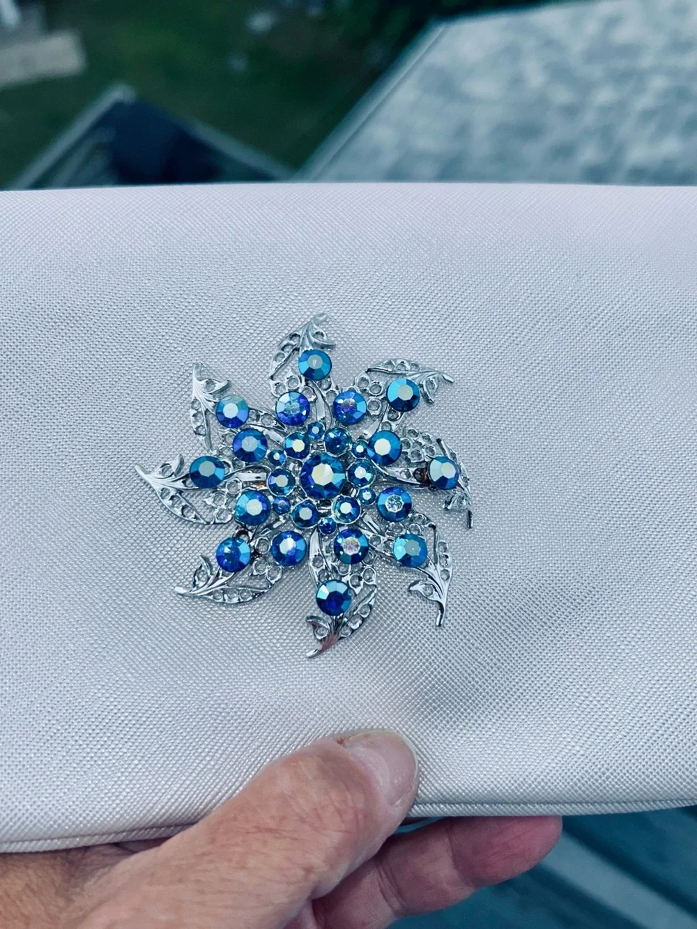 Stunning Silver Floral Brooch with Blue Crystal Accents - Women Jewelry